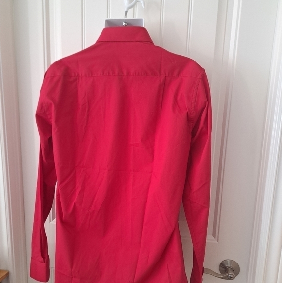 PIERRE CARDIN easy care slim fit cardinal Red dress shirt crisp coastal M 15.5 - Picture 2 of 6